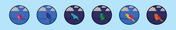 一组关于钢丝卡通图标的鸟类设计模板与各种型号 蓝色背景上孤立的现代矢量图解 — 图库矢量图片