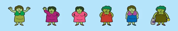 Sada Tlusté Ženy Kreslené Ikony Design Šablony Různými Modely Moderní — Stockový vektor
