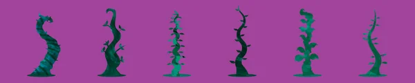 一套豆茎卡通图标设计模板与各种型号 紫色背景下孤立的现代矢量图解 — 图库矢量图片