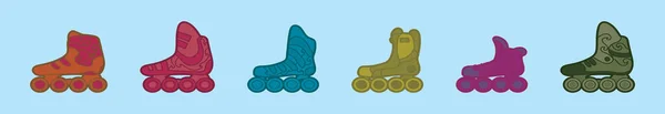 様々なモデルのローラーブレード漫画のアイコンデザインテンプレートのセット 青の背景に隔離された現代のベクターイラスト — ストックベクタ
