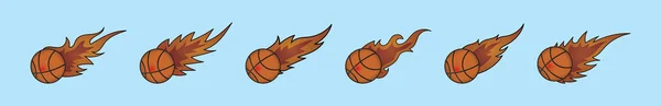 Conjunto Baloncesto Fuego Icono Dibujos Animados Plantilla Diseño Con Varios — Vector de stock