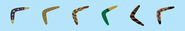 Conjunto Boomerangs Nativos Icono Dibujos Animados Plantilla Diseño Con Varios — Vector de stock