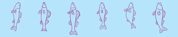 Set Von Wandaugen Fisch Cartoon Ikone Design Vorlage Mit Verschiedenen — Stockvektor