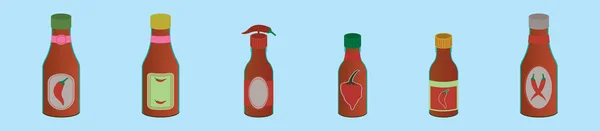 Conjunto Botella Salsa Icono Dibujos Animados Plantilla Diseño Con Varios — Vector de stock