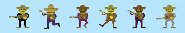 一套具有多种模型的墨西哥动画图标设计模板 蓝色背景上孤立的现代矢量图解 — 图库矢量图片