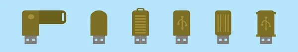 Conjunto Pen Drive Plantilla Diseño Icono Dibujos Animados Con Varios — Vector de stock