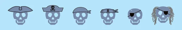 Serie Pirata Cranio Modello Icona Del Cartone Animato Con Vari — Vettoriale Stock