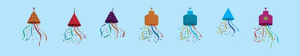 Набор Партии Поппер Мультфильм Иконка Шаблон Дизайна Различными Моделями Современная — стоковый вектор