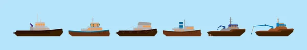 Conjunto Rebocador Barco Desenho Animado Ícone Modelo Com Vários Modelos — Vetor de Stock