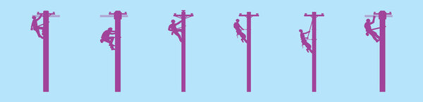 set of lineman cartoon icon design template with various models. modern vector illustration isolated on blue background
