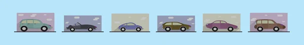 Set Von Auto Cartoon Ikone Design Vorlage Mit Verschiedenen Modellen — Stockvektor