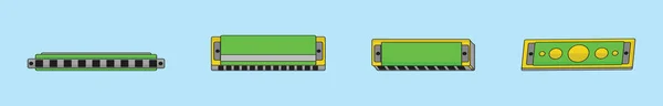 一套口琴卡通图标设计模板与各种型号 蓝色背景上孤立的现代矢量图解 — 图库矢量图片