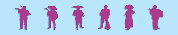 一套具有多种模型的墨西哥动画图标设计模板 蓝色背景上孤立的现代矢量图解 — 图库矢量图片