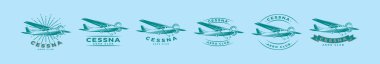set of cessna plane logo cartoon icon design template with various models. modern vector illustration isolated on blue background clipart