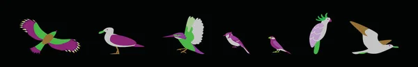Conjunto Animales Aves Icono Dibujos Animados Plantilla Diseño Con Varios — Vector de stock