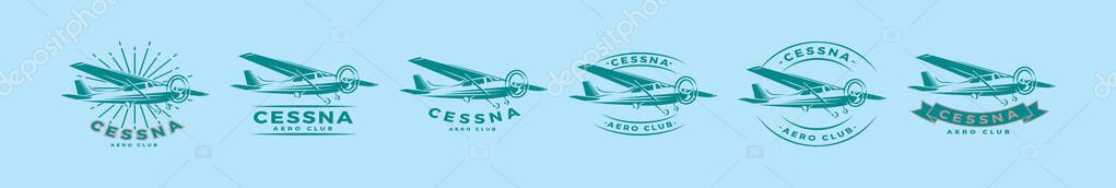 Set of cessna plane logo cartoon icon design template with various models. modern vector illustration isolated on blue background