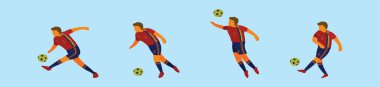 İspanyol futbolcu çizgi film ikonu tasarım şablonu ve çeşitli modeller. modern vektör illüstrasyonu mavi arkaplanda izole edildi