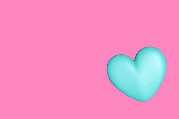 Modré Objemové Srdce Růžovém Pozadí Vykreslená Ilustrace Kopírovací Prostor — Stock fotografie