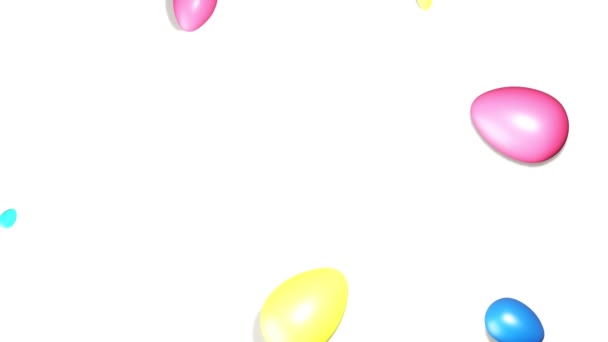 Animatie van opkomende eieren in trending kleuren 2021 en chocoladetekst Happy Easter. 3D-weergave — Stockvideo