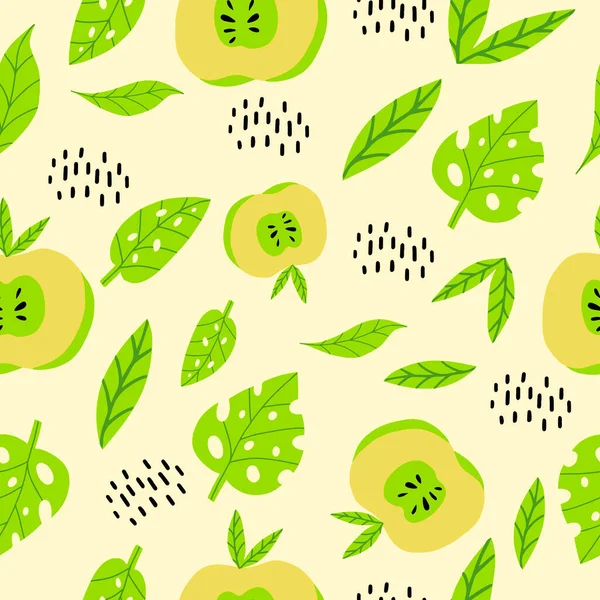 Wzór Jabłkami Liśćmi Płynny Wzór Przydatnymi Owocami Projektowania Tkanin Odzieży — Wektor stockowy