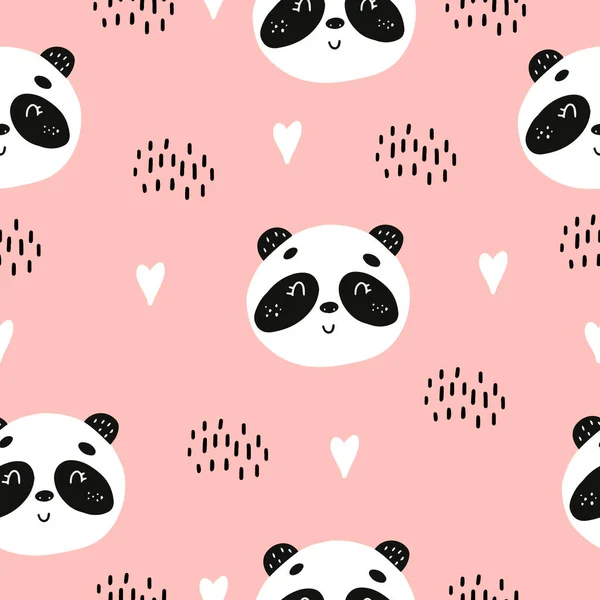 Nahtloses Muster Mit Panda Und Herzen Vektorillustration Mit Pandas Für — Stockvektor