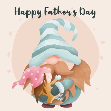 Baba ve kız cücelerle suluboya babalar günü