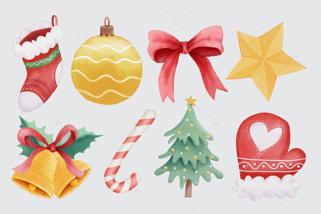Collection of Watercolor Christmas Elements