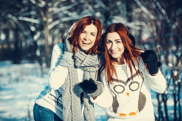 Dos amigas en invierno al aire libre — Foto de Stock