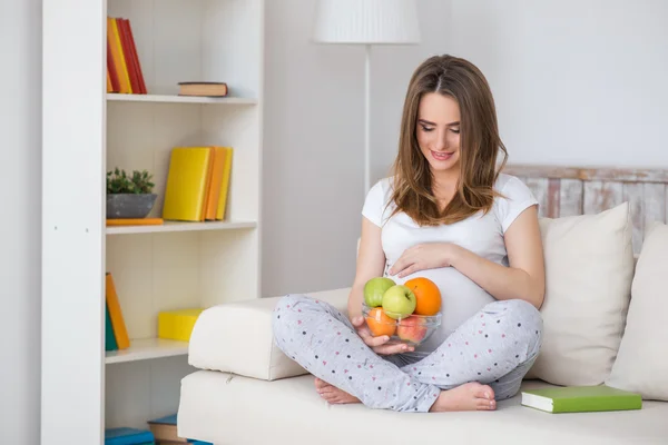 임신, 소녀, 과일, 신선한 — 스톡 사진