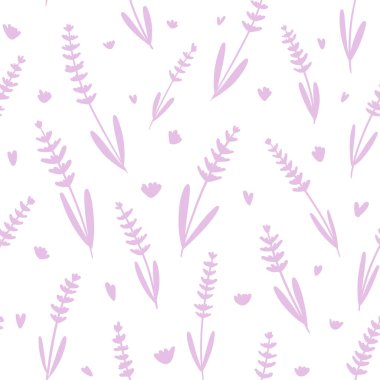 Beyaz arka planda elle çizilmiş lavanta desenli dekoratif dallar. Tekstil, baskı, ambalaj, hatıra defteri, ambalaj kağıdı, hediye paketi ya da arka plan için mükemmel. Dijital illüstrasyon.