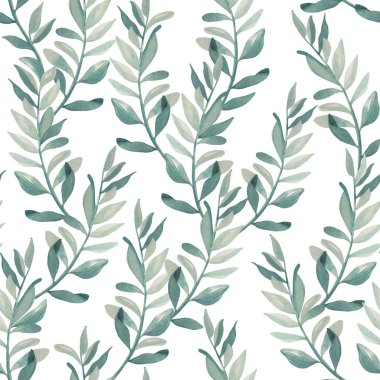 Beyaz arka planda elle çizilmiş suluboya dallar. Kusursuz desen. Tekstil, ambalaj kağıdı, yapıştırma kitabı, çantalar, kırtasiye, tebrik kartları, web siteleri, afişler, ambalajlar için mükemmel. 