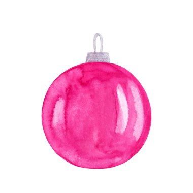 Beyaz arka planda izole edilmiş pembe renkli el yapımı suluboya top. Noel dekorasyonu. Pankartlar, tebrik kartları, ağ, hediye paketi, ambalaj, çıkartmalar, etiketler için mükemmel.