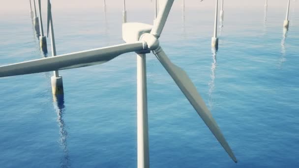 Flying over wind turbines in the ocean — Stock Video