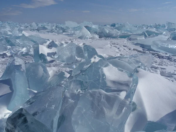 Ice Hummocks Lake Baikal Clear Sunny Winter Day Siberia Russia — Foto Stock