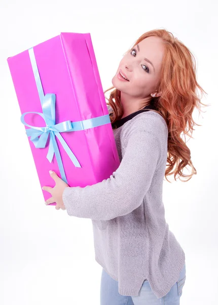 Woman holding gift box — Stock Photo, Image