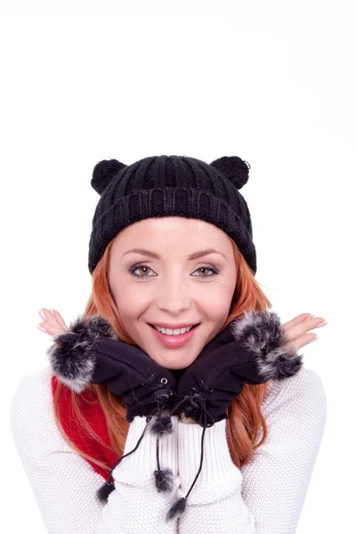 Woman with black gloves and hat — Stock Photo, Image