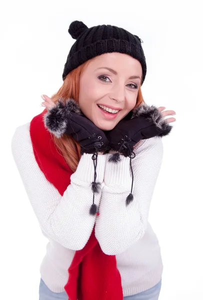 Woman with black gloves and hat — Stock Photo, Image