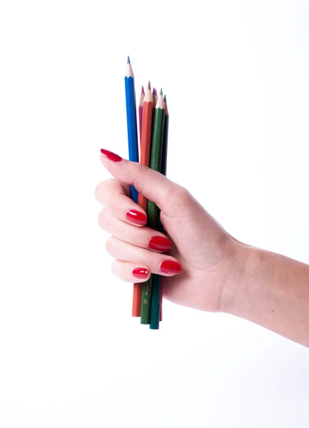 Woman hand holding pencils — Stock Photo, Image