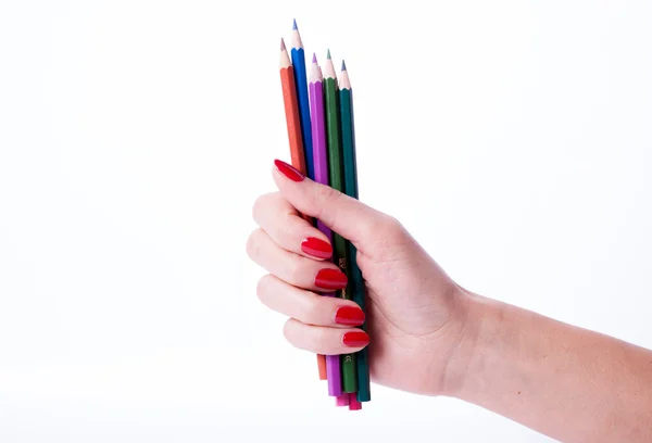 Woman hand holding pencils — Stock Photo, Image