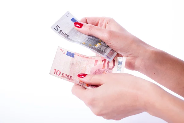 Eller kadın holding banknot Euro