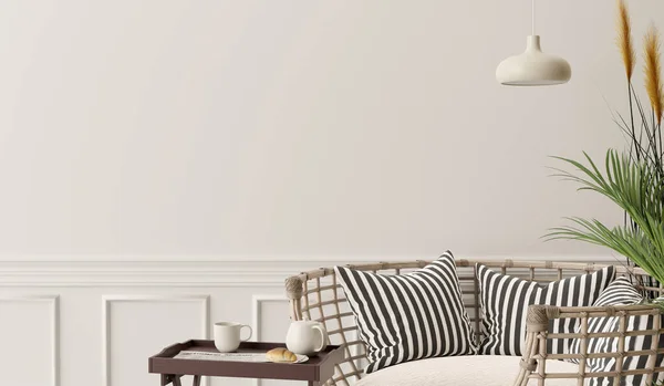 Mur Blanc Avec Chaise Dans Salon Rendu — Photo