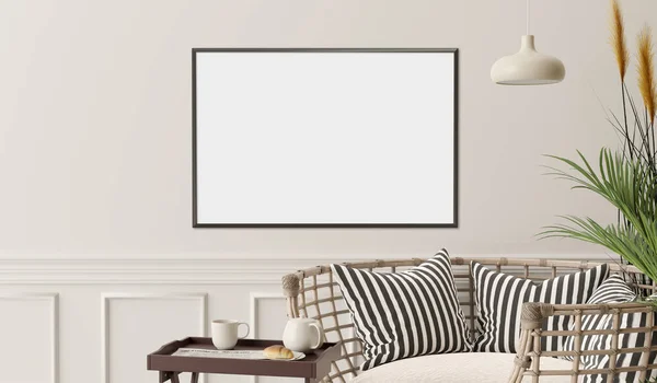 Oturma odasında sandalyeli beyaz duvar. 3d hazırlayıcı