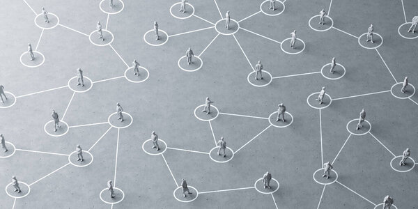 Miniature people social distancing concept to avoid coronavirus covid-19 sars-cov2 spread aroung the country Small miniature people on graycolor background distanced each other. 3d rendering