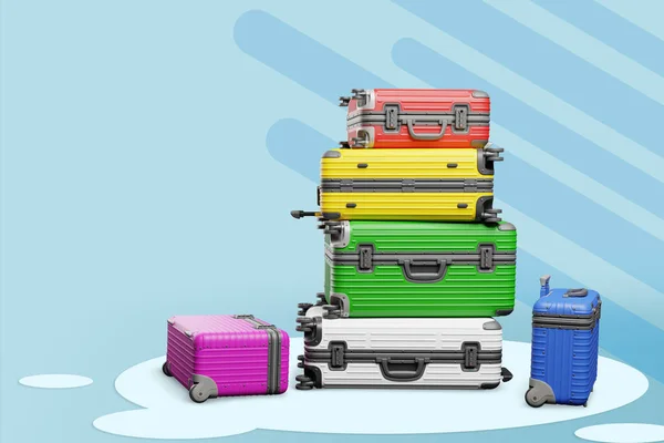 Reisetaschen Und Leerräume Auf Blauem Hintergrund — Stockfoto