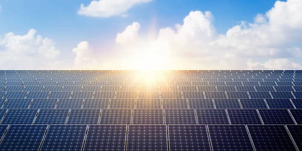 güç güneş paneli mavi gökyüzü arkaplanı, alternatif temiz yeşil enerji kavramı