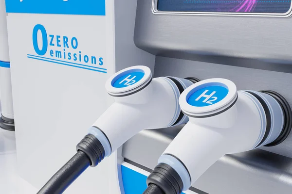 Hydrogen fuel car charging station white color visual concept design. 3d Illustration