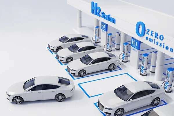 氢燃料汽车充电站白色视觉概念设计 3D说明 — 图库照片