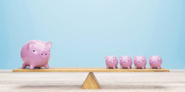 Pembe kumbaralar tahterevalli 3d illüstrasyonunda dengeleniyor