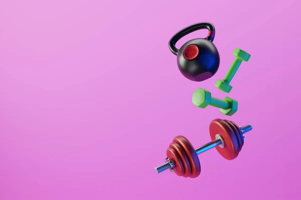 Dumbbells Kettlebells Floating Abstractly Air Illustration — 图库照片