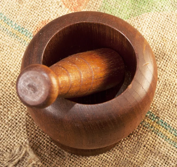 Handmade wooden mortar — Stock Photo, Image